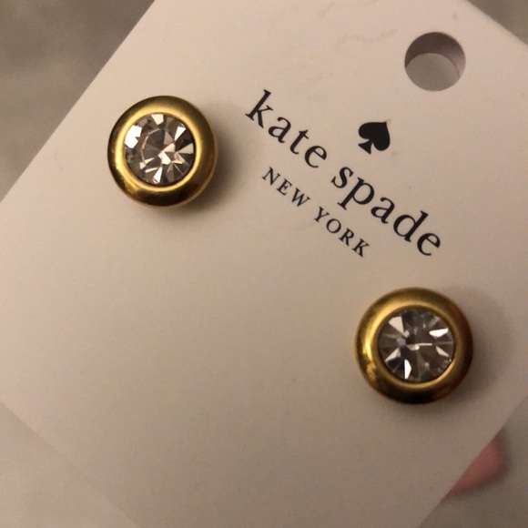 Kate Spade Gold Tone On the Dot Round Stud Earrings Crystal Accent NWT & Pouch - Picture 4 of 12